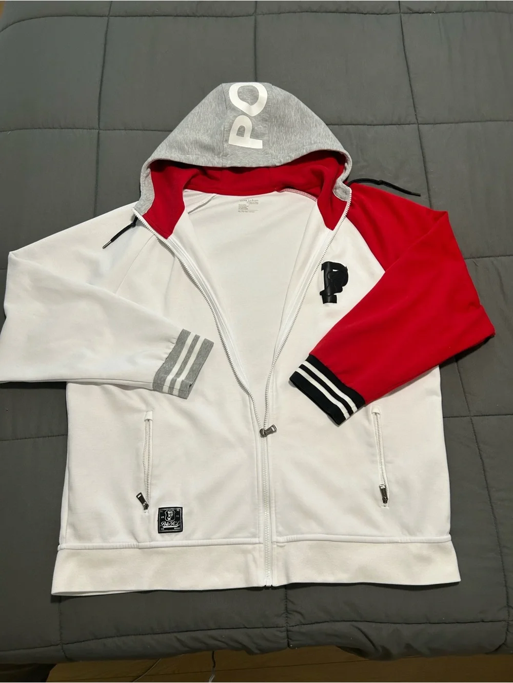 Polo by Ralph Lauren White P Wing Performance full zip Stadium hoodie. Sz XXL